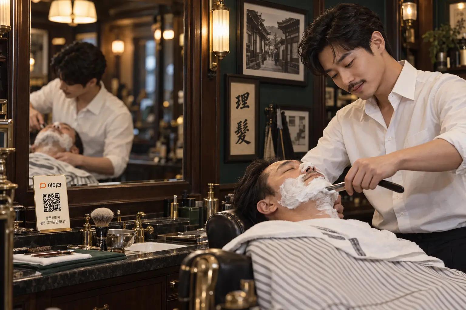 꽃집 입구에서 손님을 맞이하는 사장님